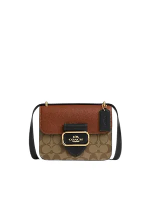 ( AS IS ) Coach Morgan Square Crossbody Bag Colorblock Signature Canvas In Khaki Multi CL462