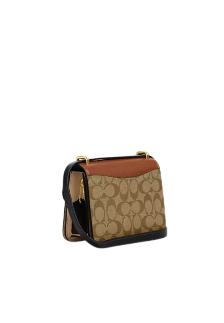 ( AS IS ) Coach Morgan Square Crossbody Bag Colorblock Signature Canvas In Khaki Multi CL462