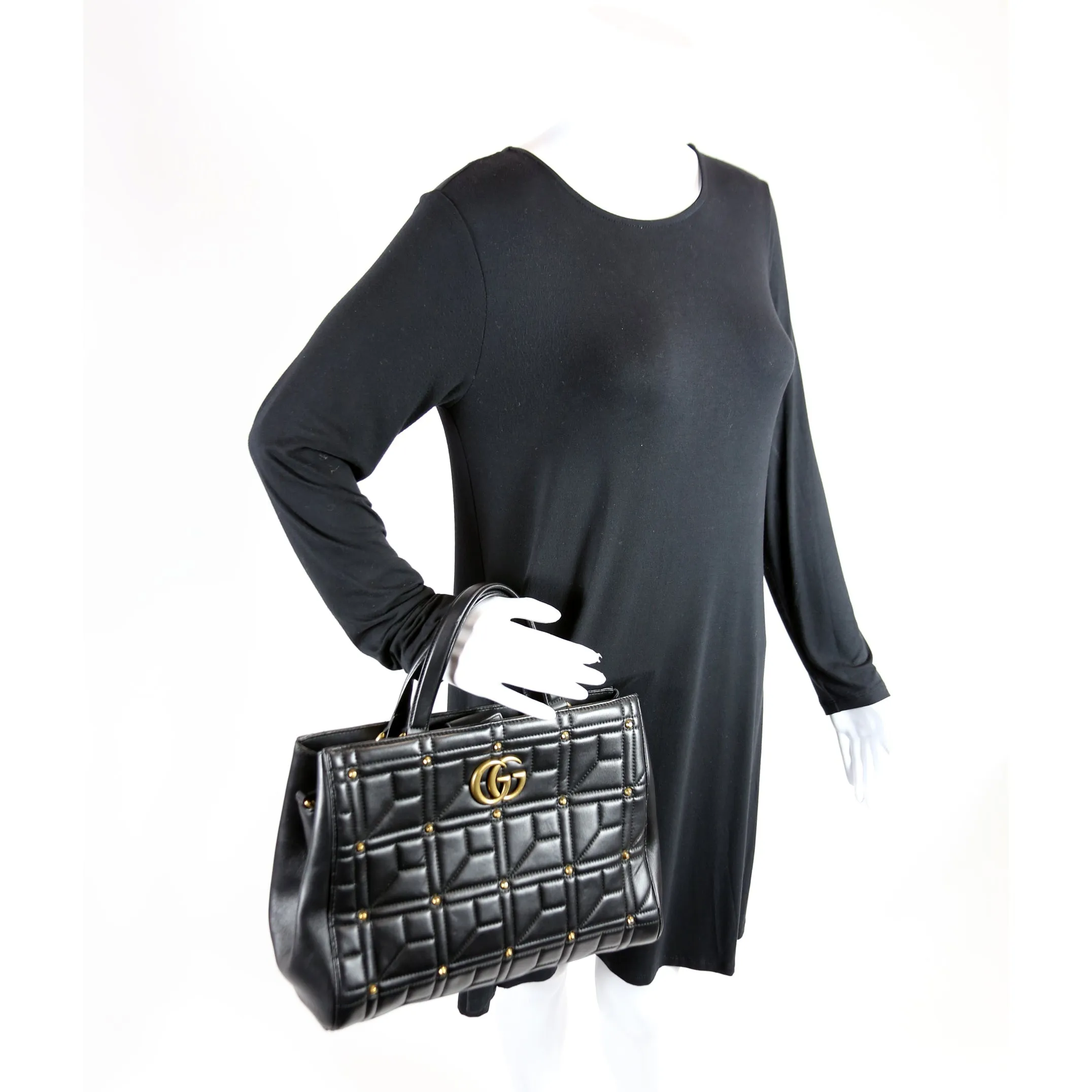 443505 Marmont Studded Top Handle Black