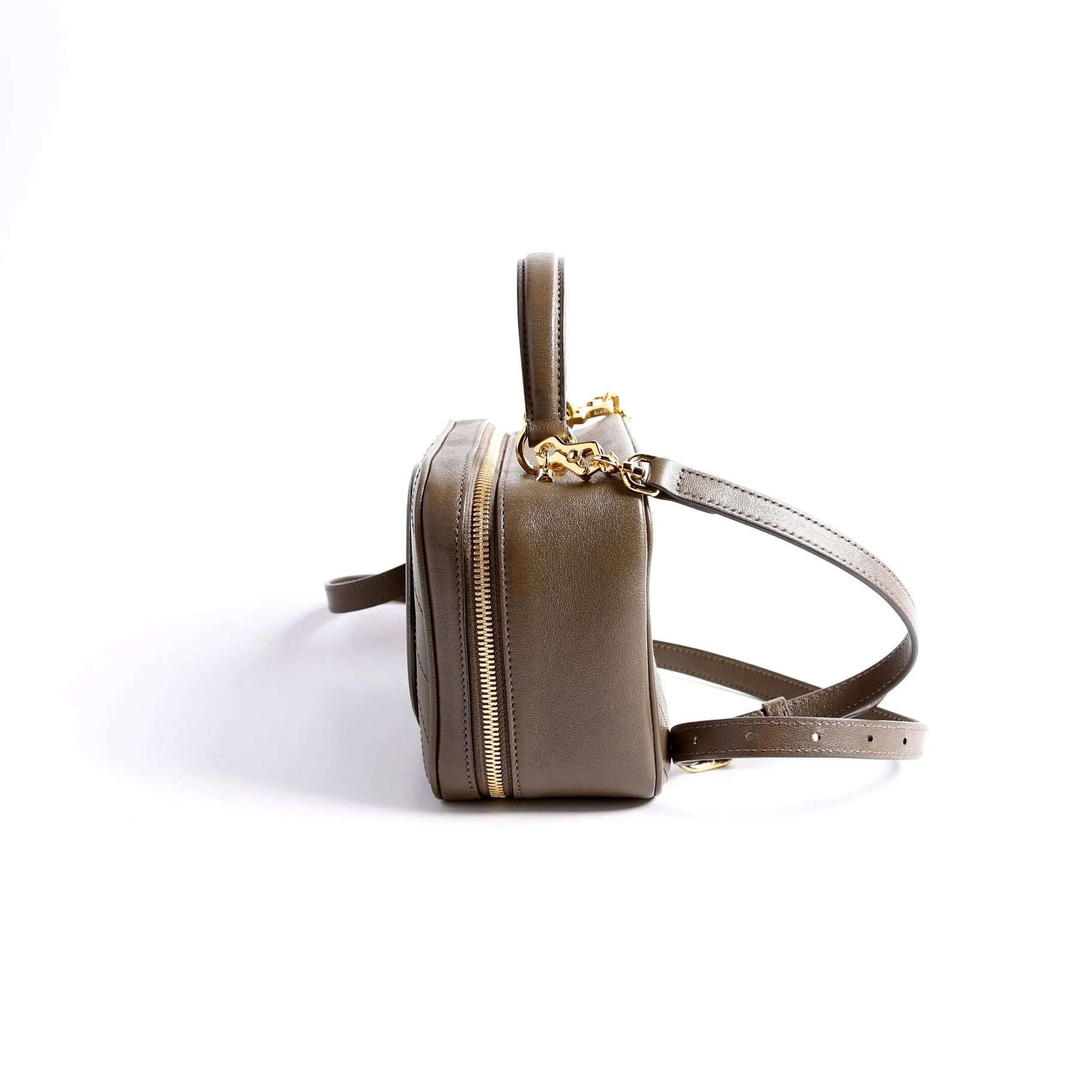 744434 Blondie Leather Top Handle Bag Khaki