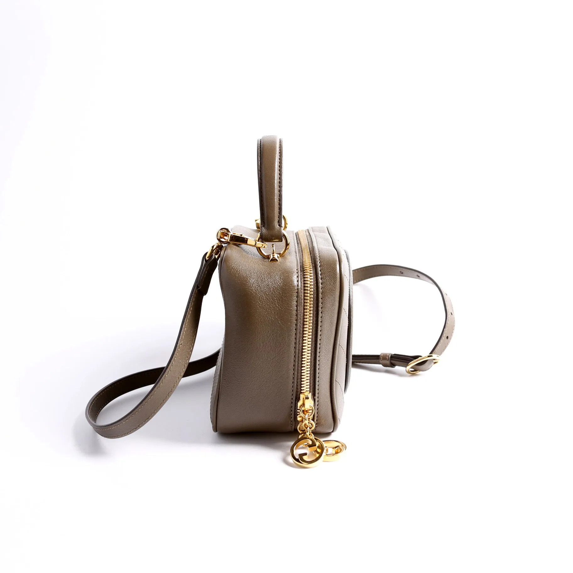744434 Blondie Leather Top Handle Bag Khaki