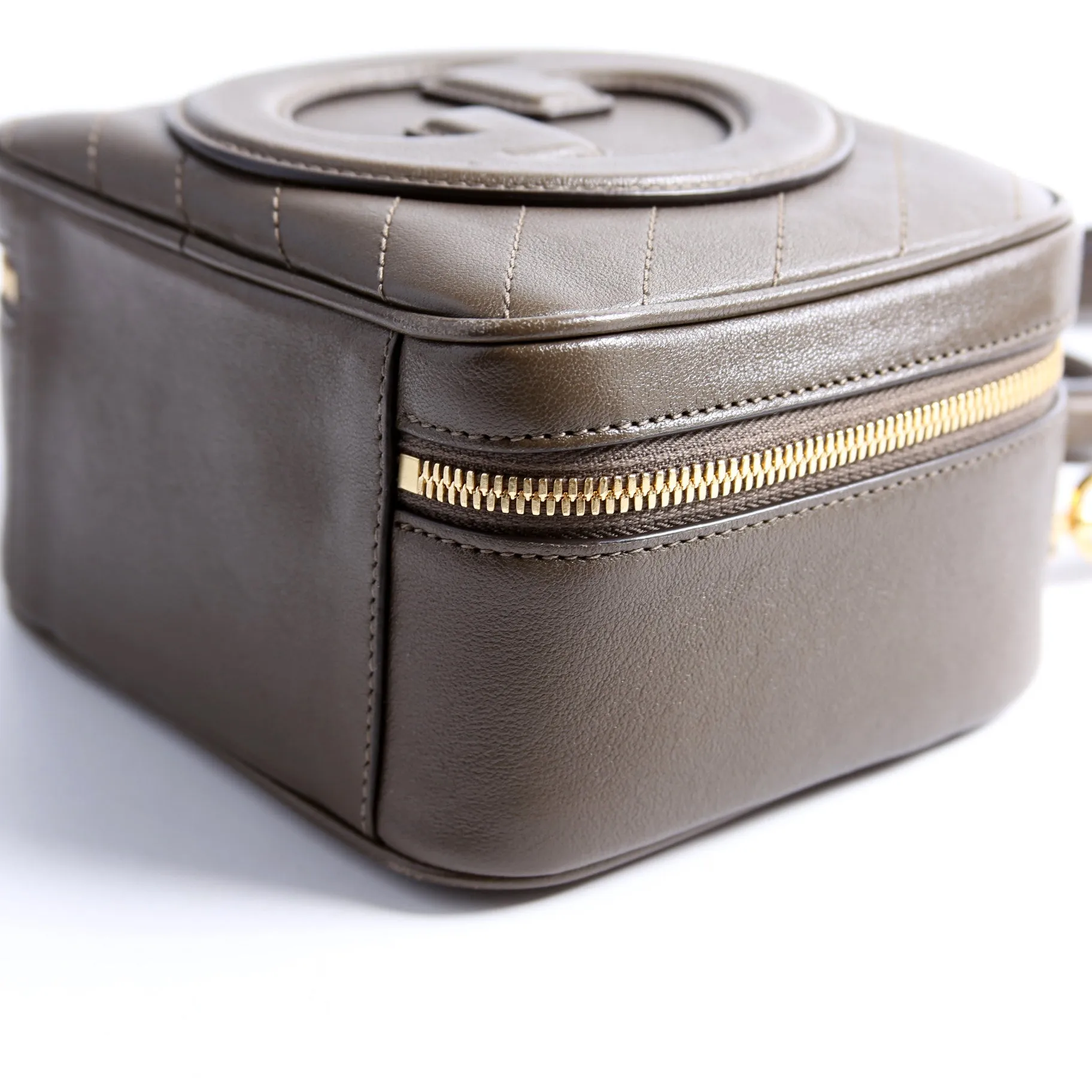744434 Blondie Leather Top Handle Bag Khaki
