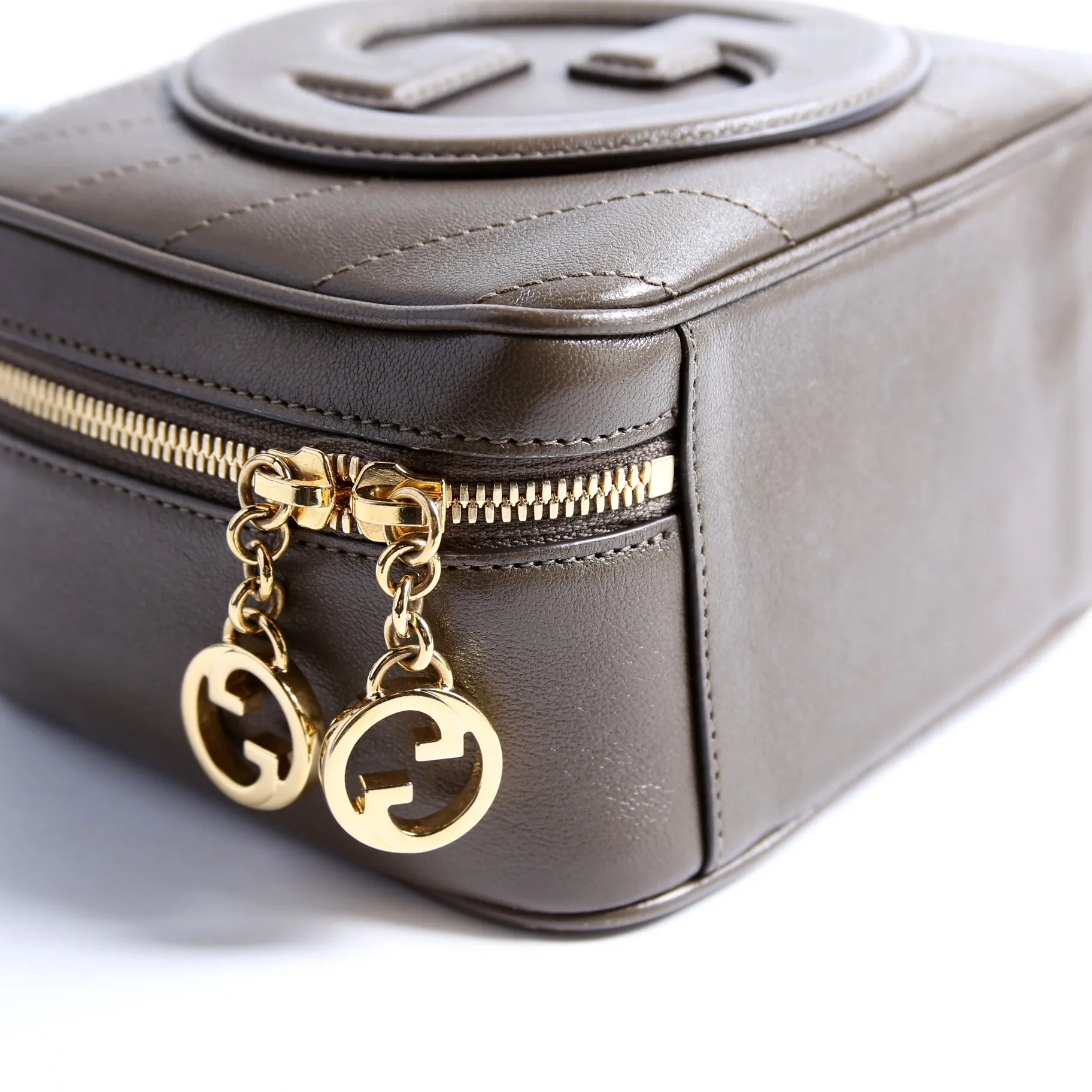 744434 Blondie Leather Top Handle Bag Khaki
