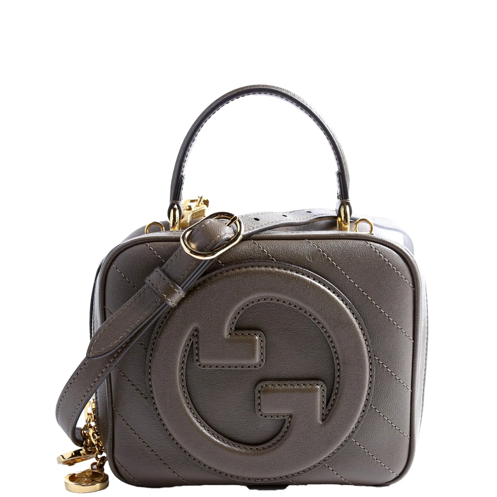 744434 Blondie Leather Top Handle Bag Khaki