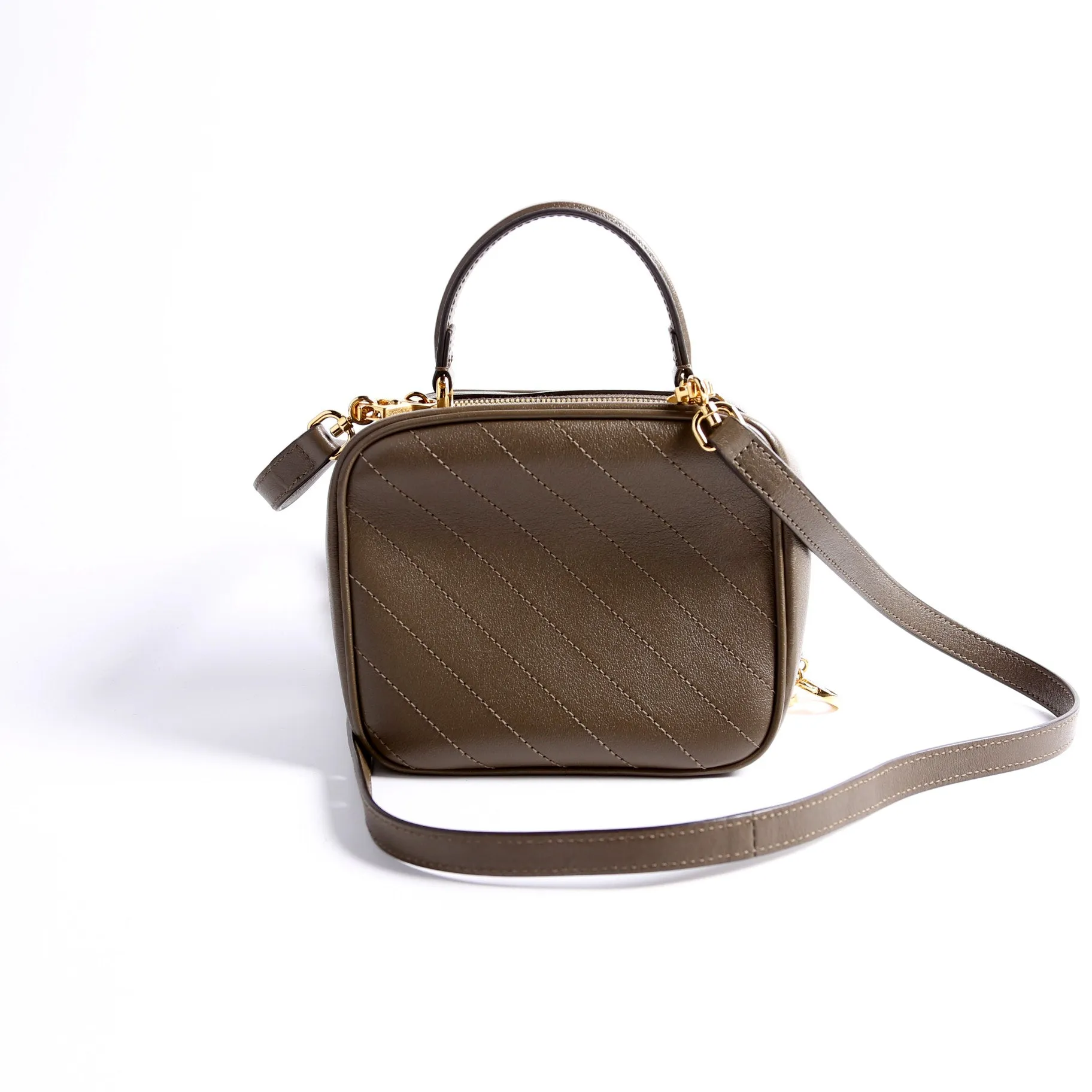 744434 Blondie Leather Top Handle Bag Khaki