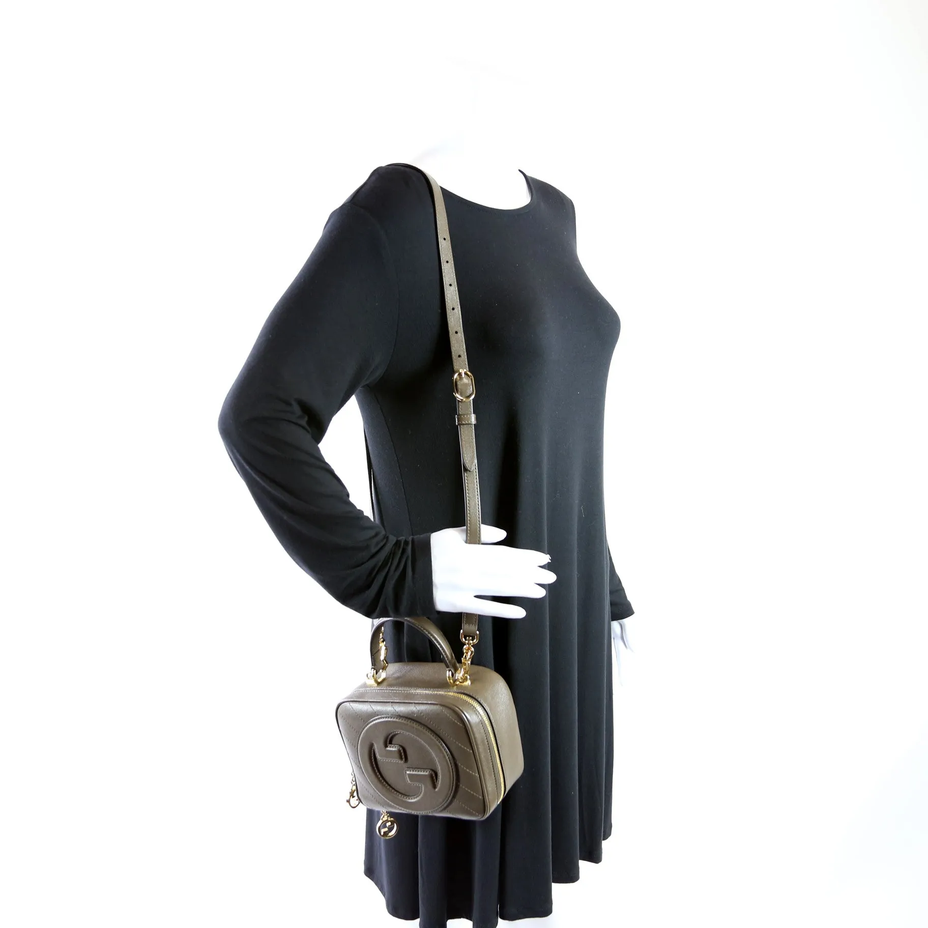 744434 Blondie Leather Top Handle Bag Khaki