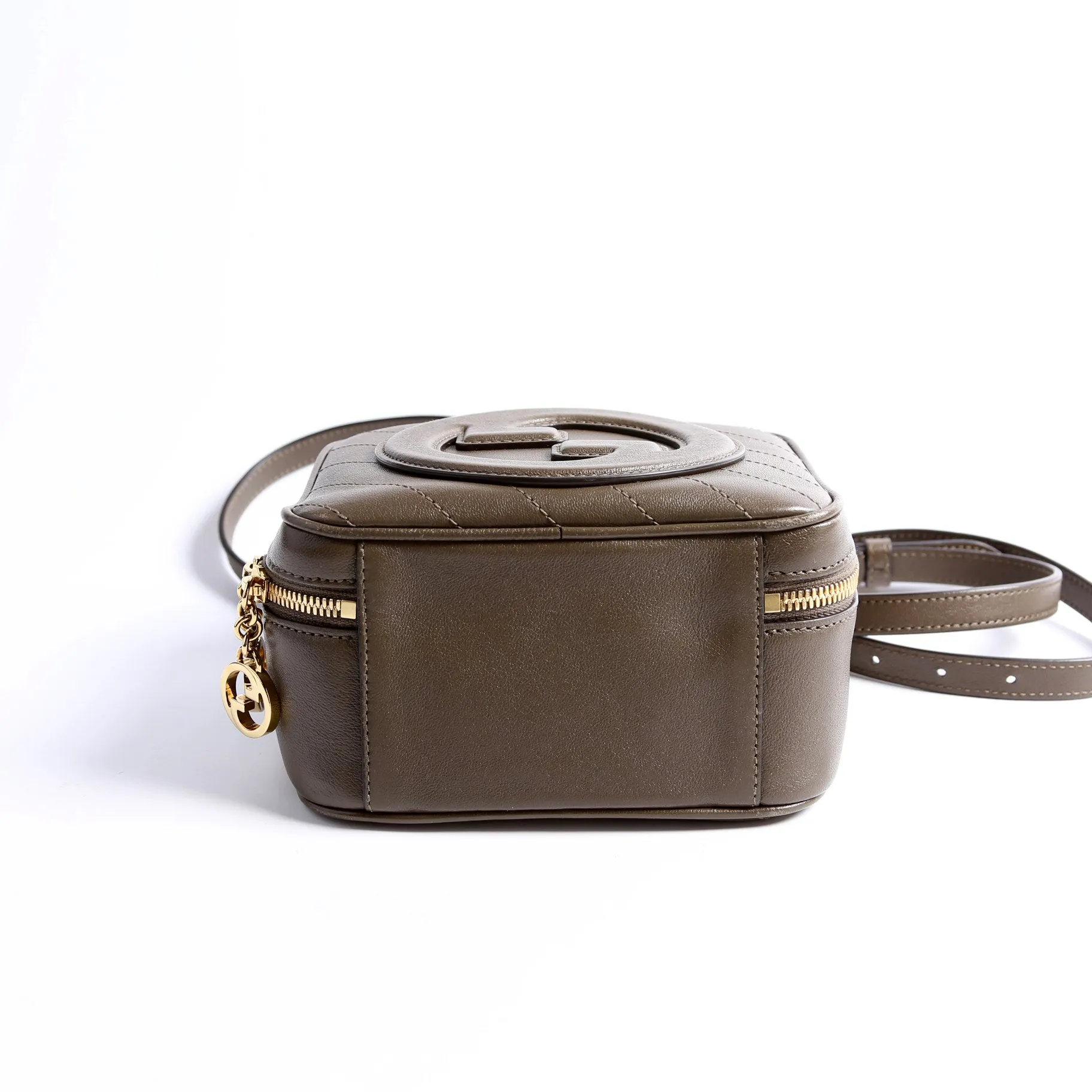 744434 Blondie Leather Top Handle Bag Khaki