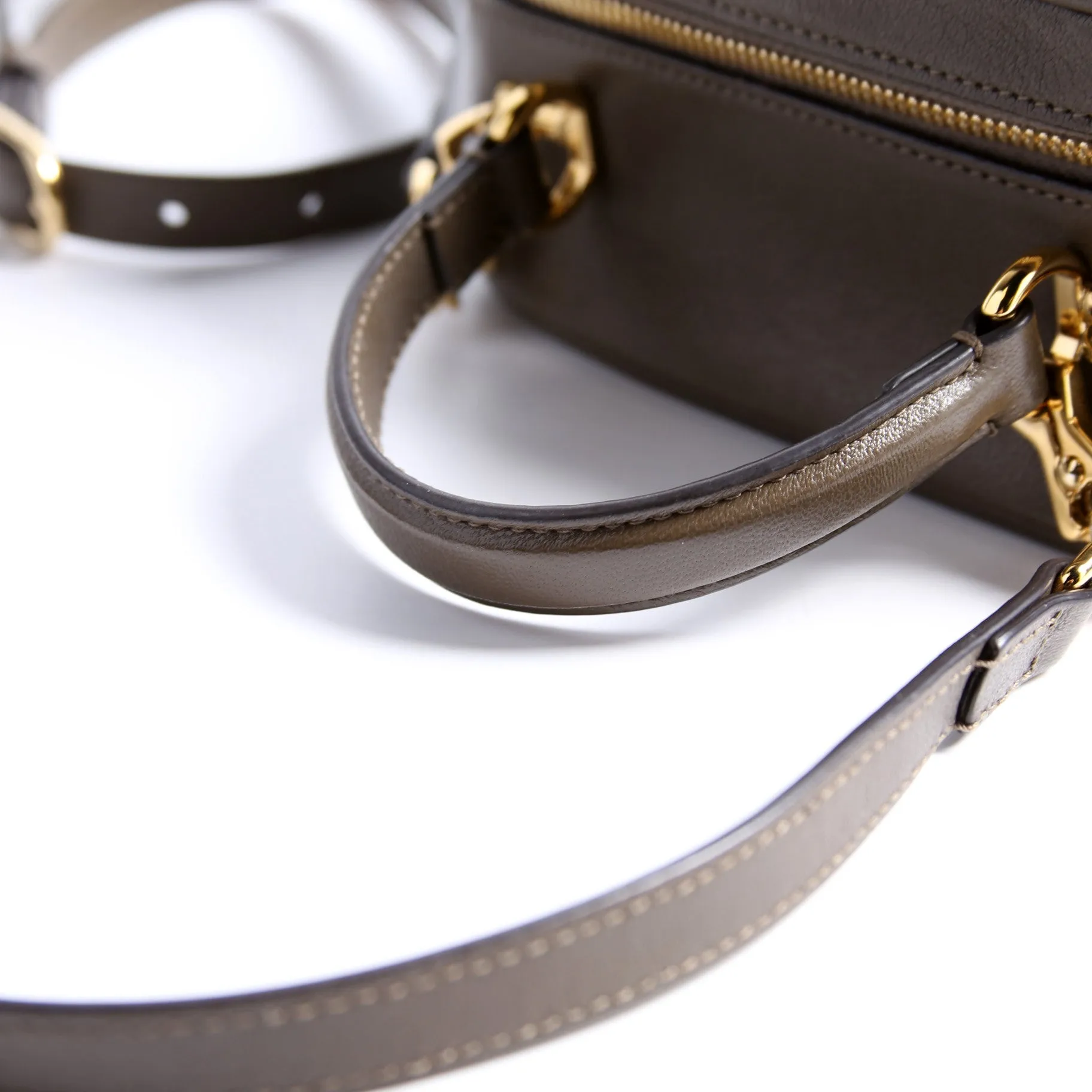 744434 Blondie Leather Top Handle Bag Khaki