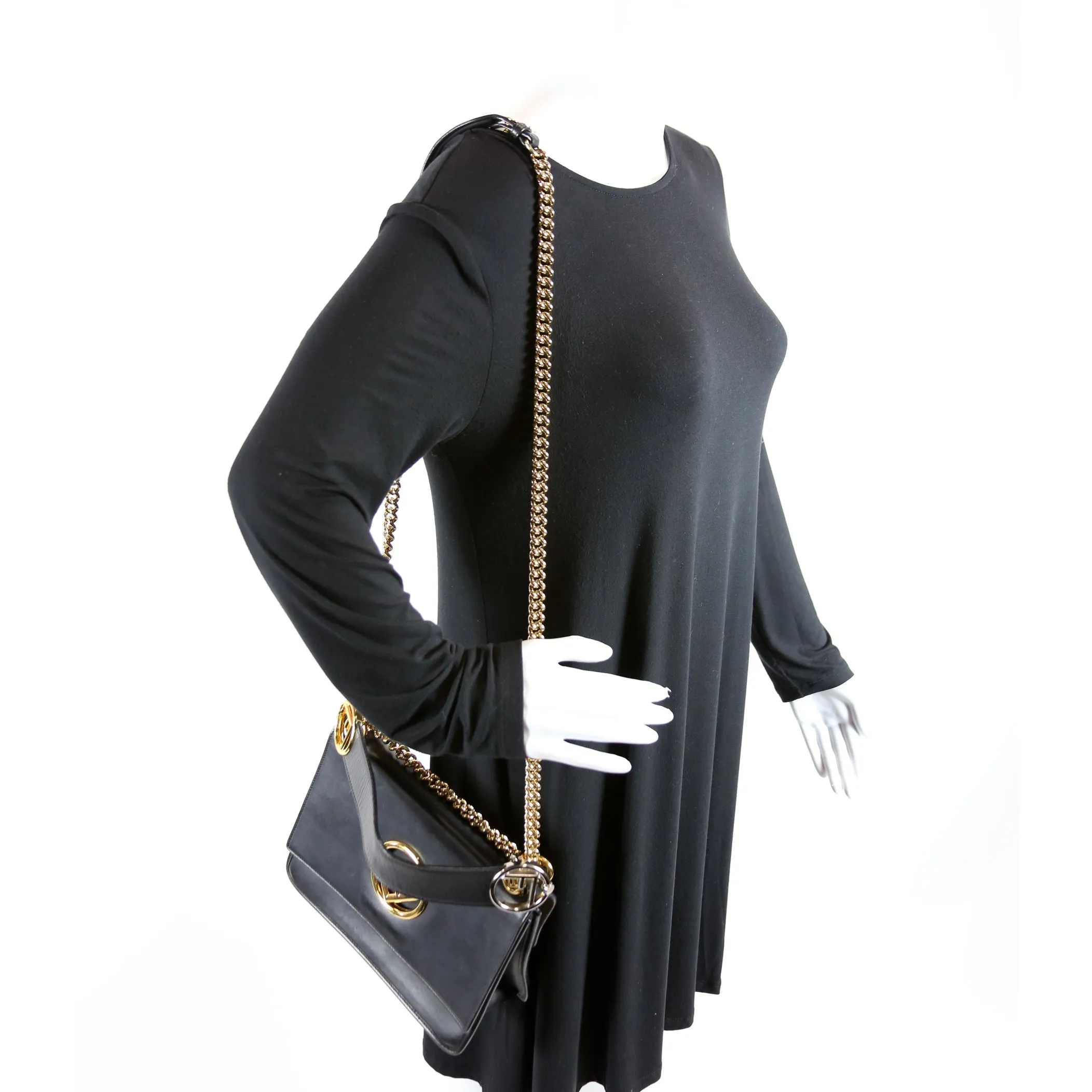 8BT284 Kan I Medium Shoulder Bag Vitello F Is Fendi Black