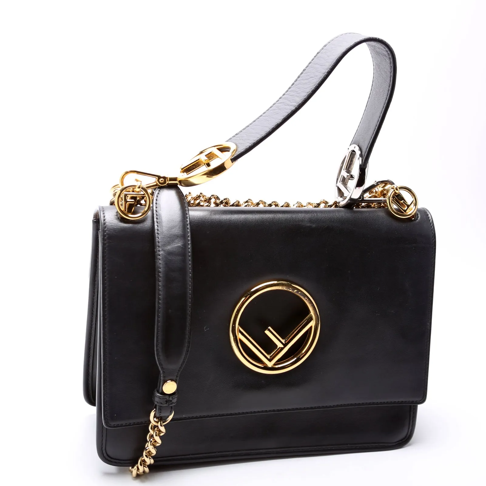 8BT284 Kan I Medium Shoulder Bag Vitello F Is Fendi Black