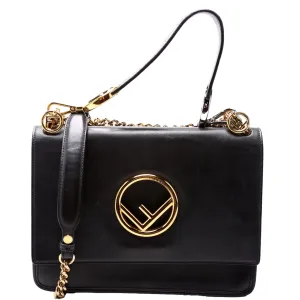 8BT284 Kan I Medium Shoulder Bag Vitello F Is Fendi Black