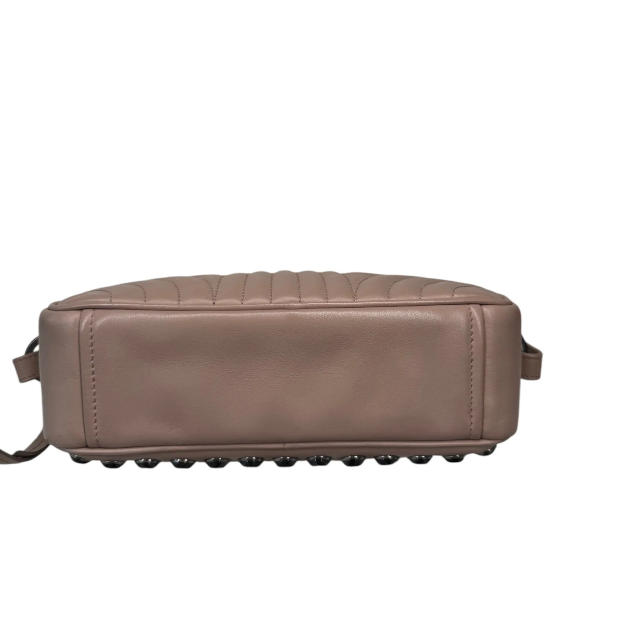 Beige Leather Crystal Studded Camera Bag