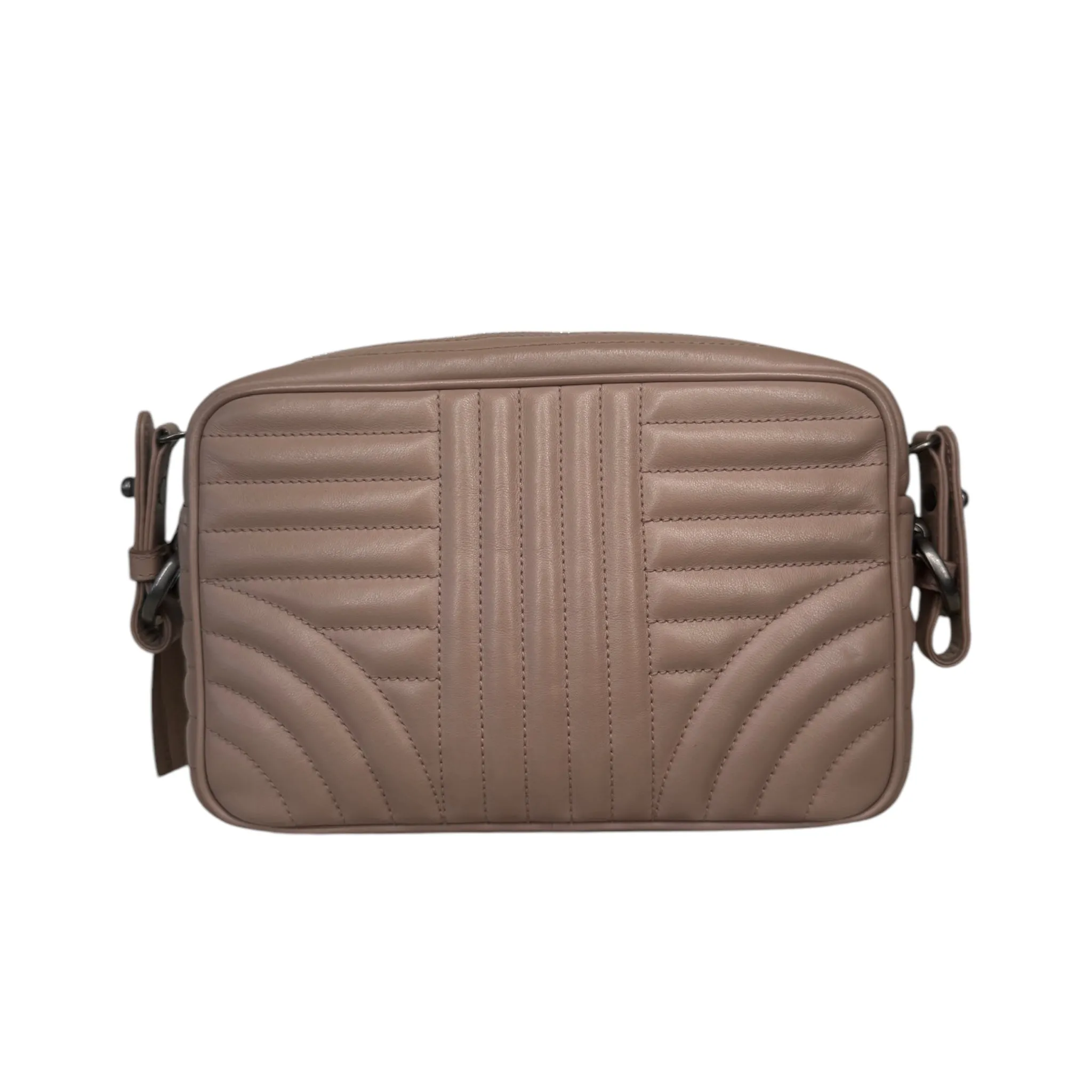 Beige Leather Crystal Studded Camera Bag