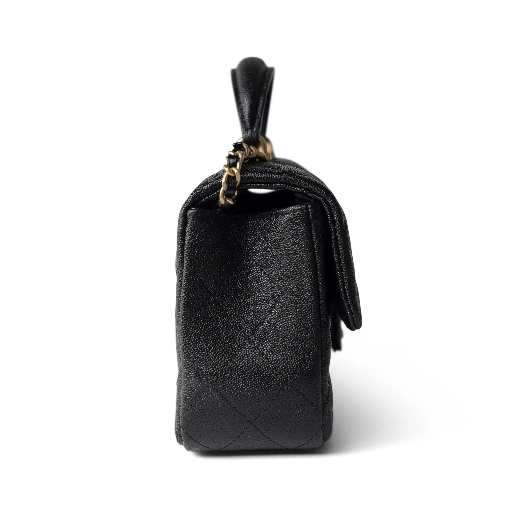 Black Caviar Quilted Mini Top Handle Antique Gold Hardware