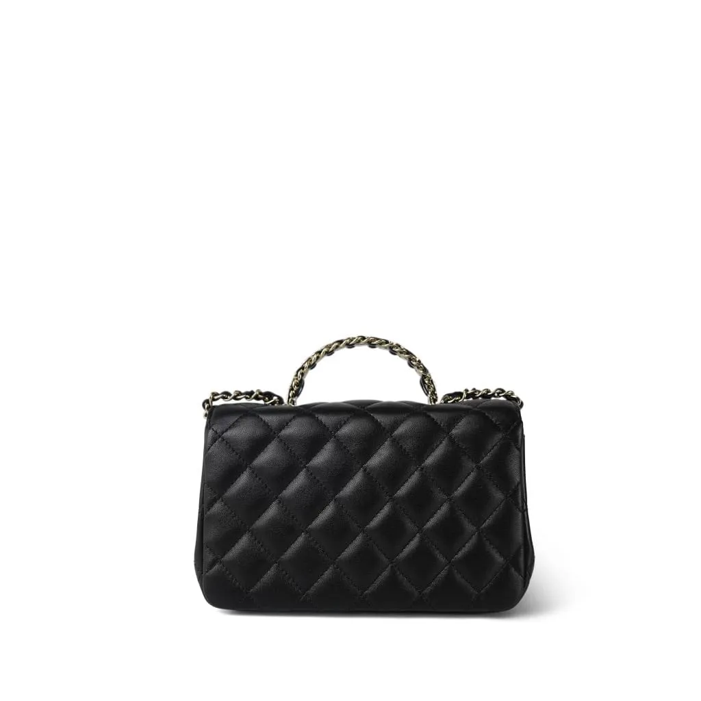 Black Lambskin Quilted Mini Crystal Top Handle LGHW