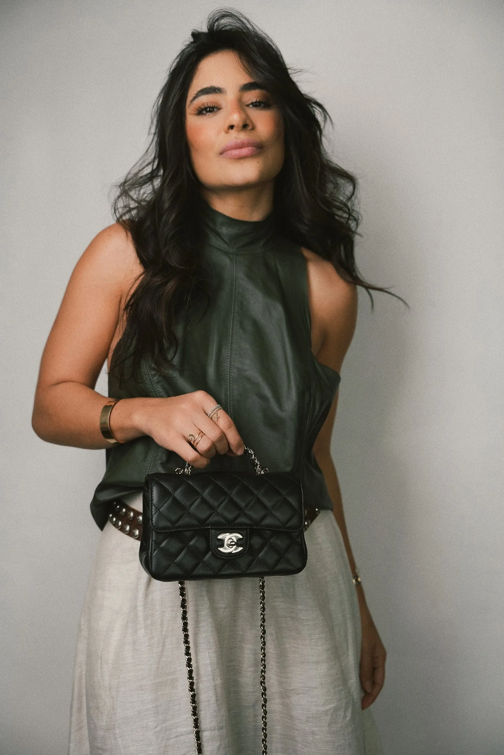 Black Lambskin Quilted Mini Crystal Top Handle LGHW