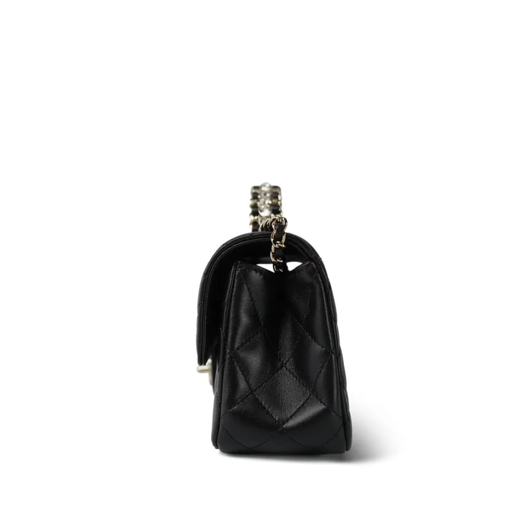 Black Lambskin Quilted Mini Crystal Top Handle LGHW