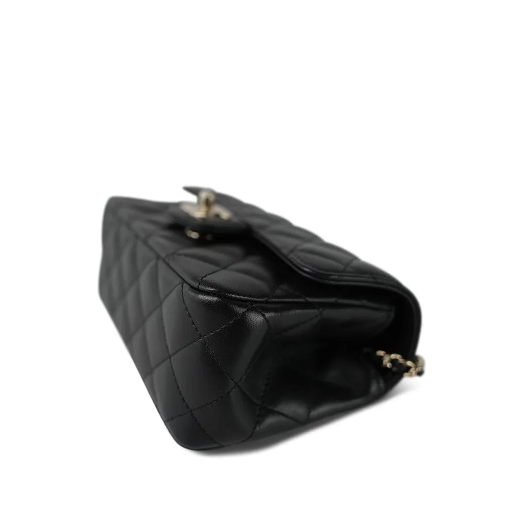 Black Lambskin Quilted Mini Crystal Top Handle LGHW