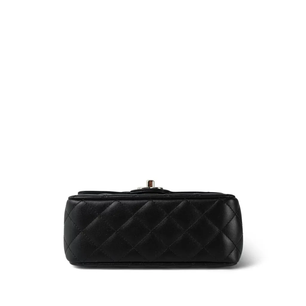 Black Lambskin Quilted Mini Crystal Top Handle LGHW