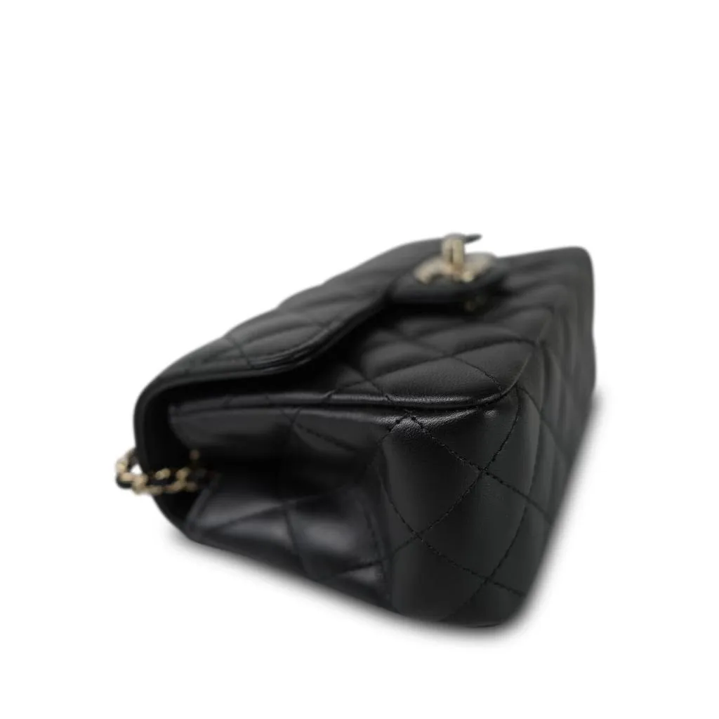 Black Lambskin Quilted Mini Crystal Top Handle LGHW