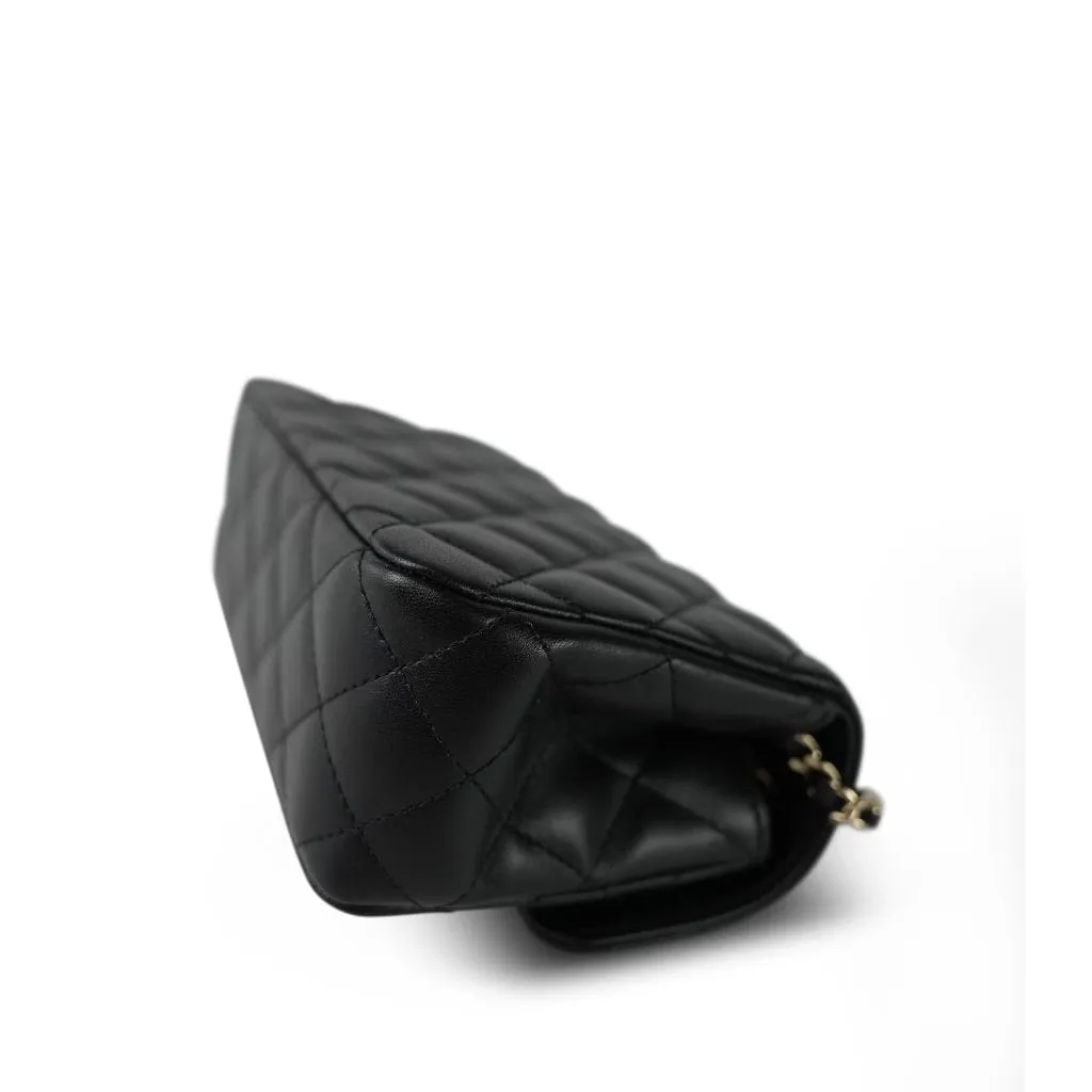 Black Lambskin Quilted Mini Crystal Top Handle LGHW