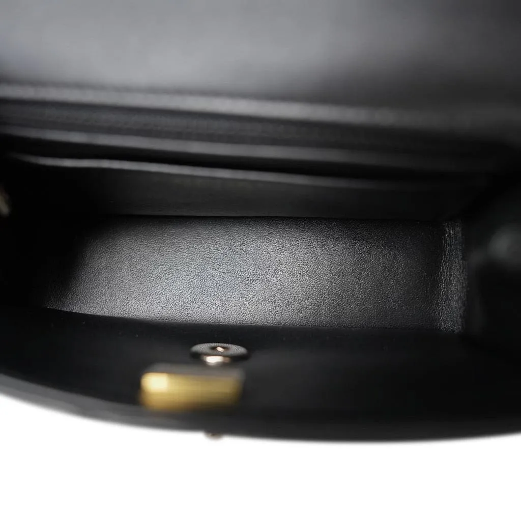 Black Lambskin Quilted Mini Crystal Top Handle LGHW