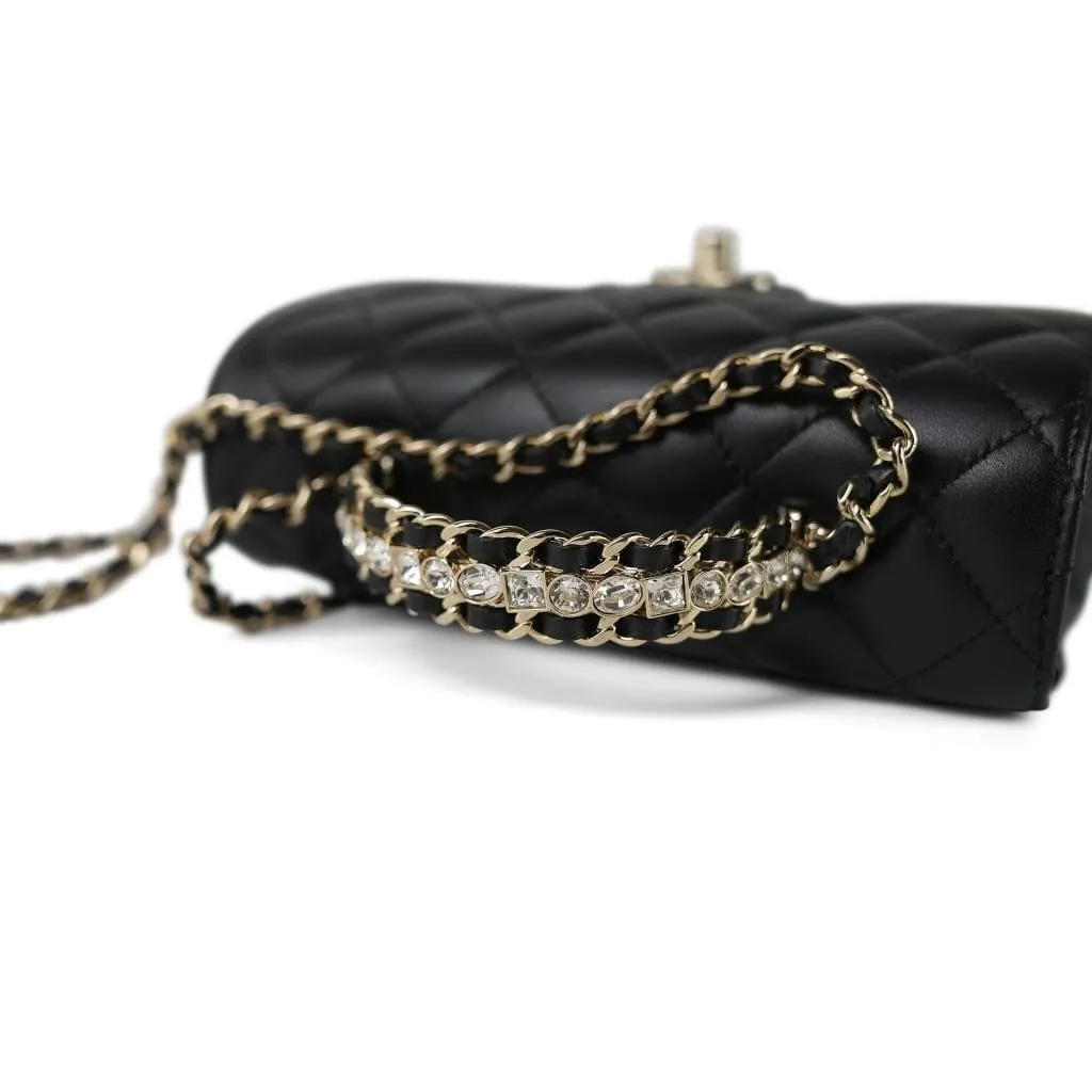 Black Lambskin Quilted Mini Crystal Top Handle LGHW