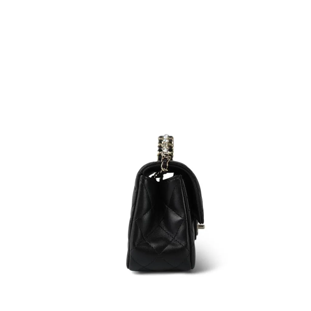 Black Lambskin Quilted Mini Crystal Top Handle LGHW