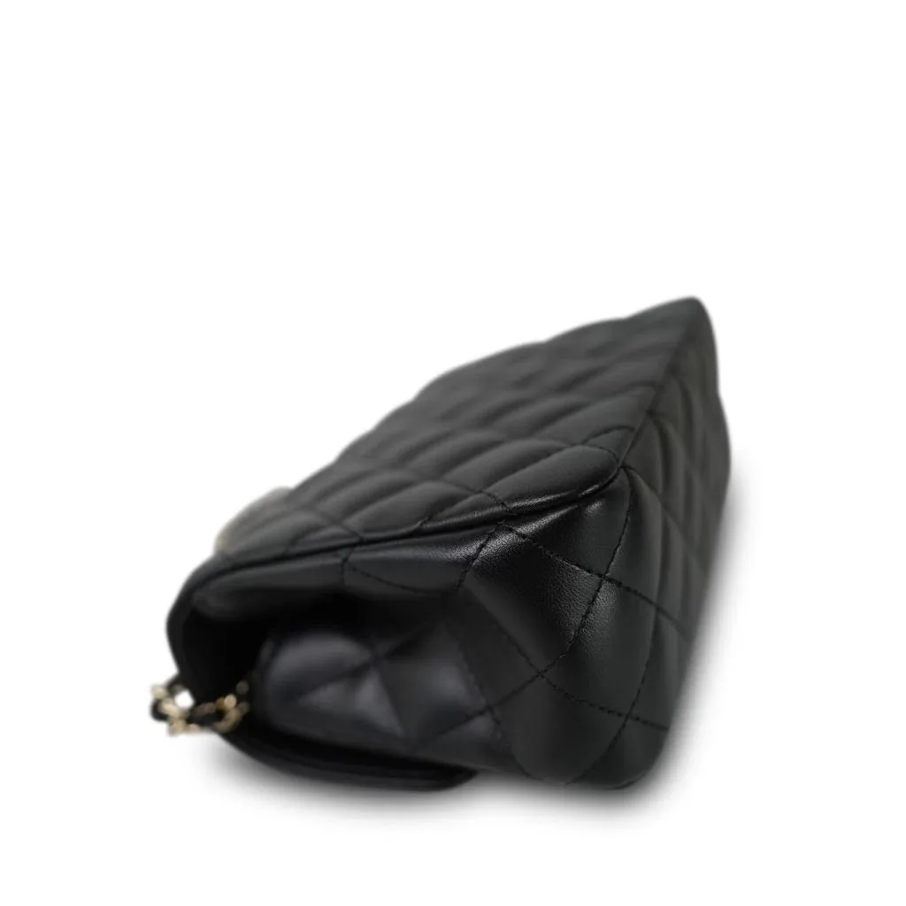 Black Lambskin Quilted Mini Crystal Top Handle LGHW