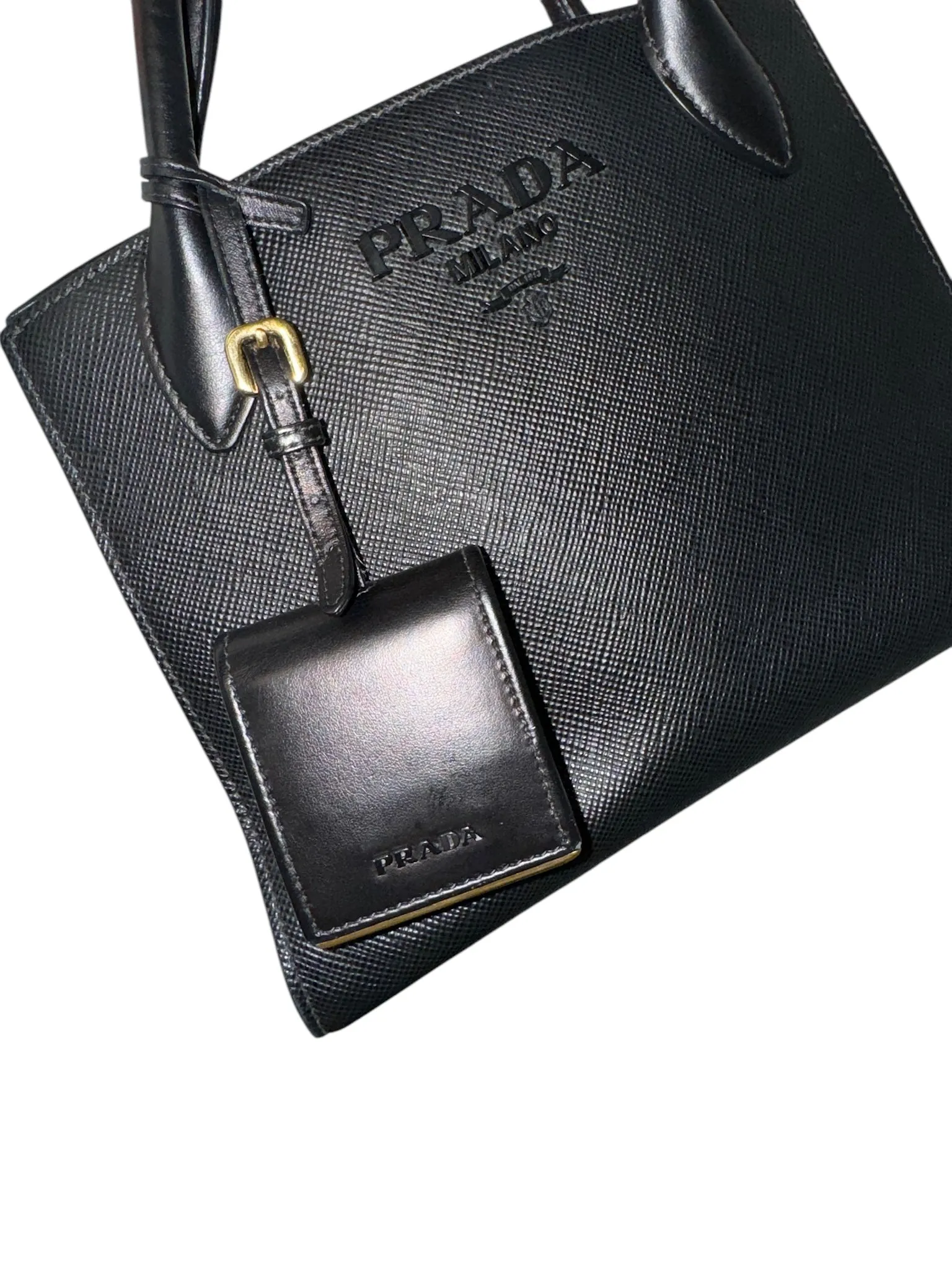 Black Saffiano Medium Monochrome Top Handle Tote