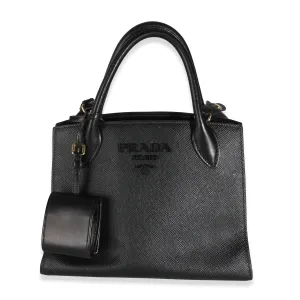 Black Saffiano Medium Monochrome Top Handle Tote