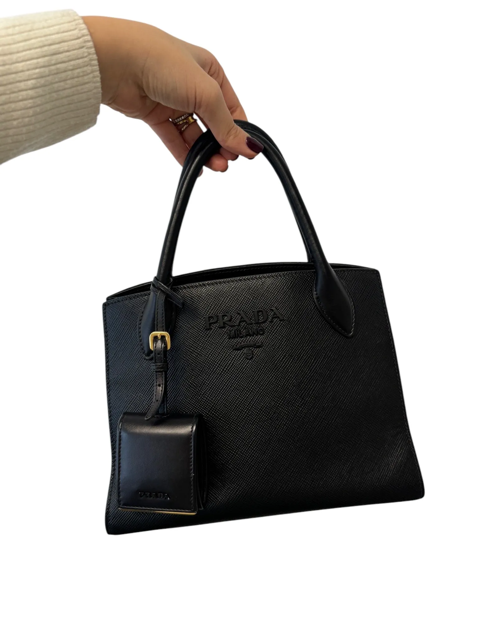 Black Saffiano Medium Monochrome Top Handle Tote