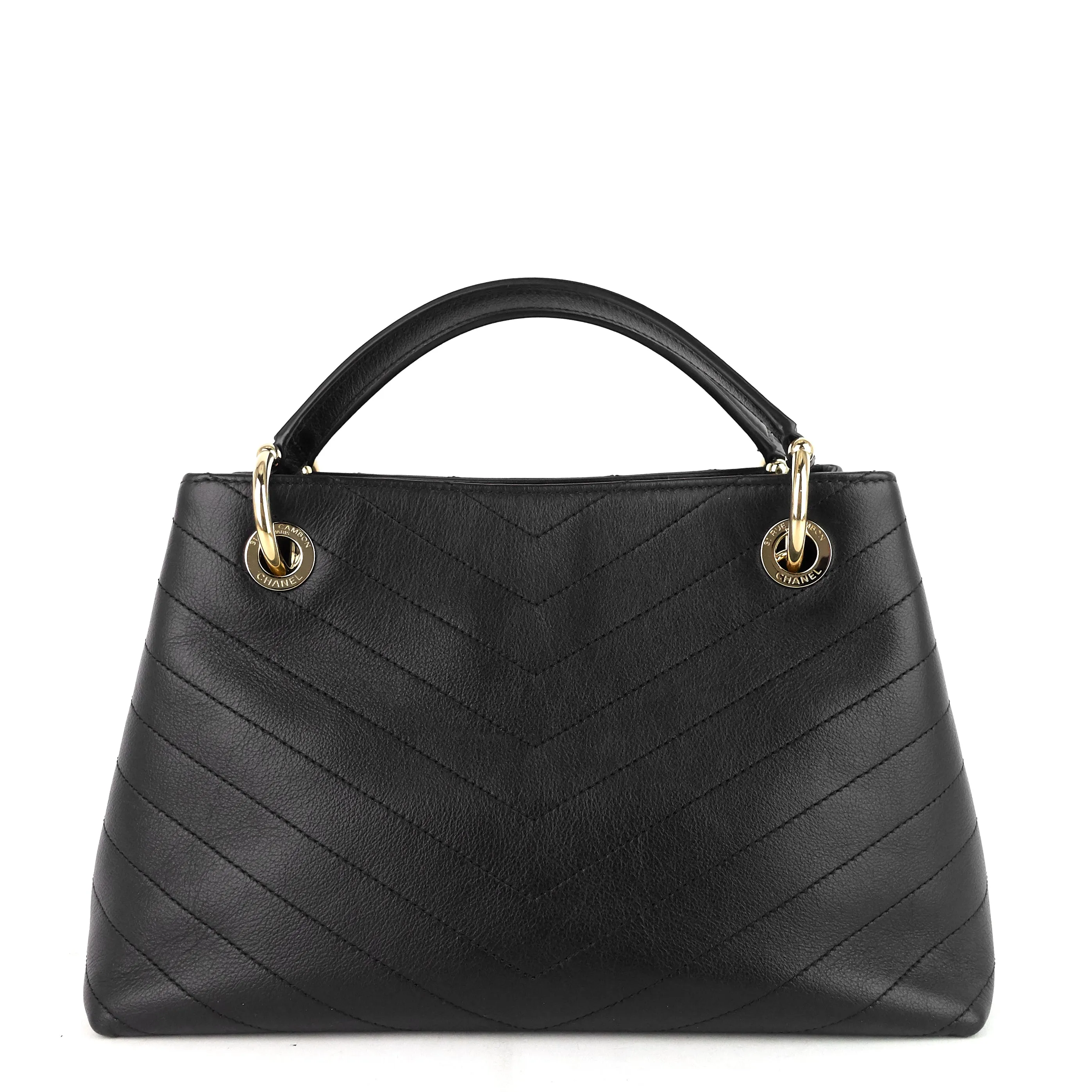 Chevron Chic Top Handle Small Calfskin Tote Bag