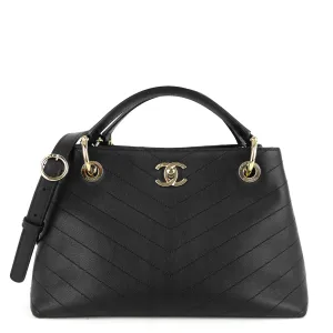 Chevron Chic Top Handle Small Calfskin Tote Bag