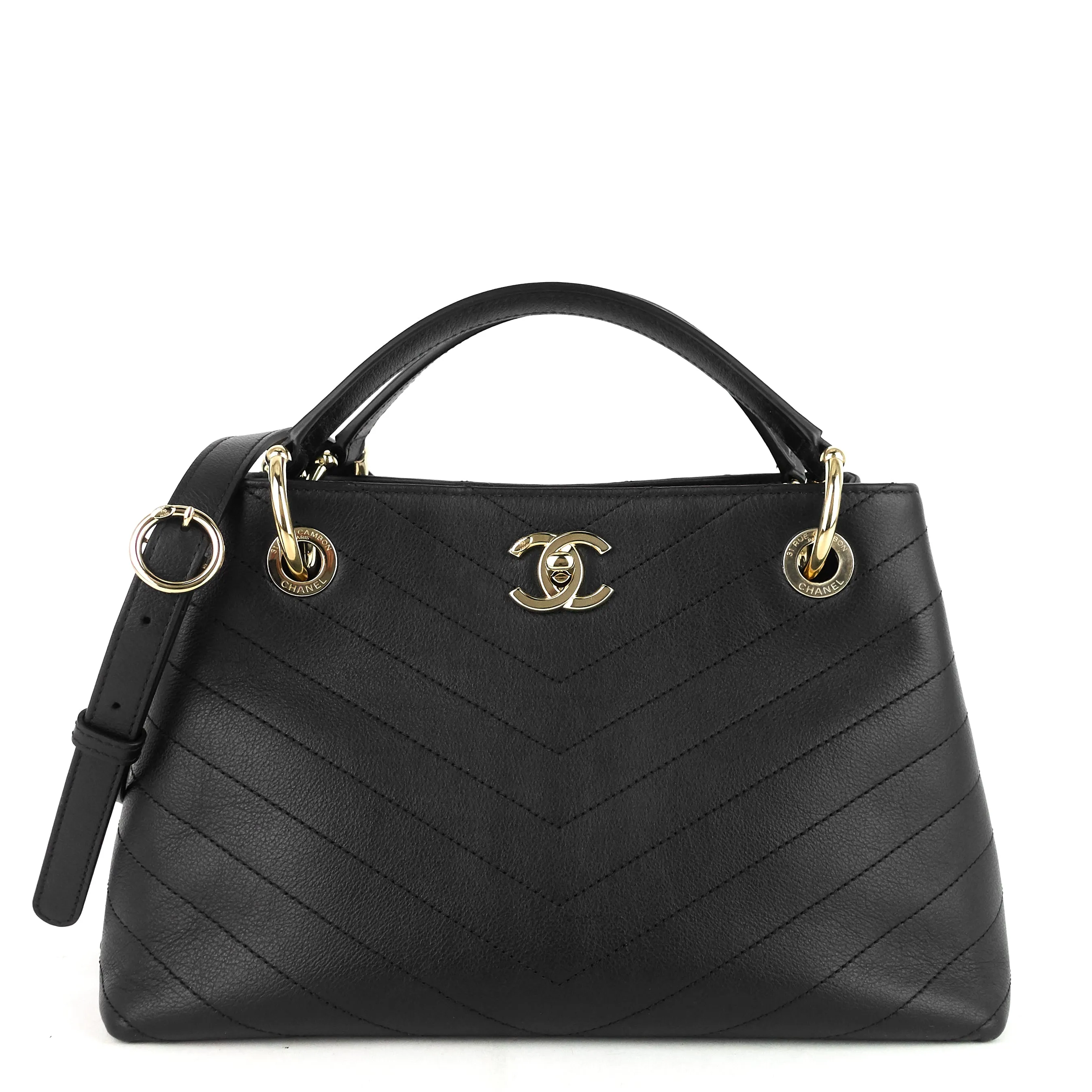 Chevron Chic Top Handle Small Calfskin Tote Bag