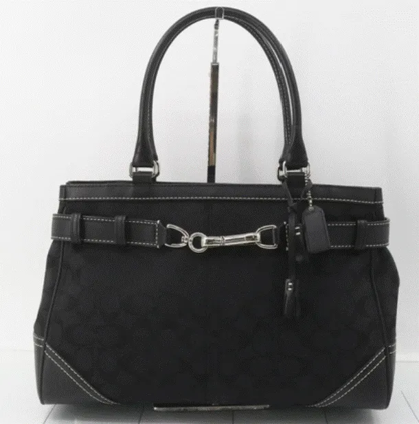 Coach Black Signature Canvas/Leather Shoulder Bag