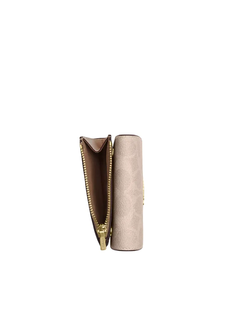 Coach Card Holder Wallet Blocked Signature Canvas In Sand Tan CZ446