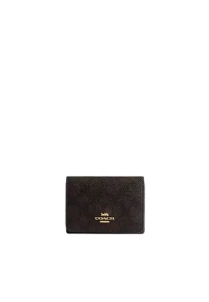 Coach Card Holder Wallet In Blocked Signature Canvas In Walnut Tan CZ446