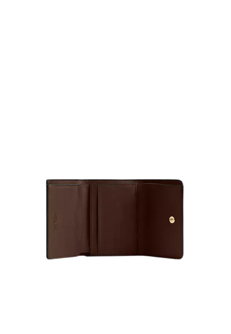 Coach Card Holder Wallet In Blocked Signature Canvas In Walnut Tan CZ446