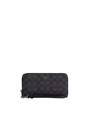 Coach Long Zip Around Wallet In Signature Canvas In Charcoal Black CW778
