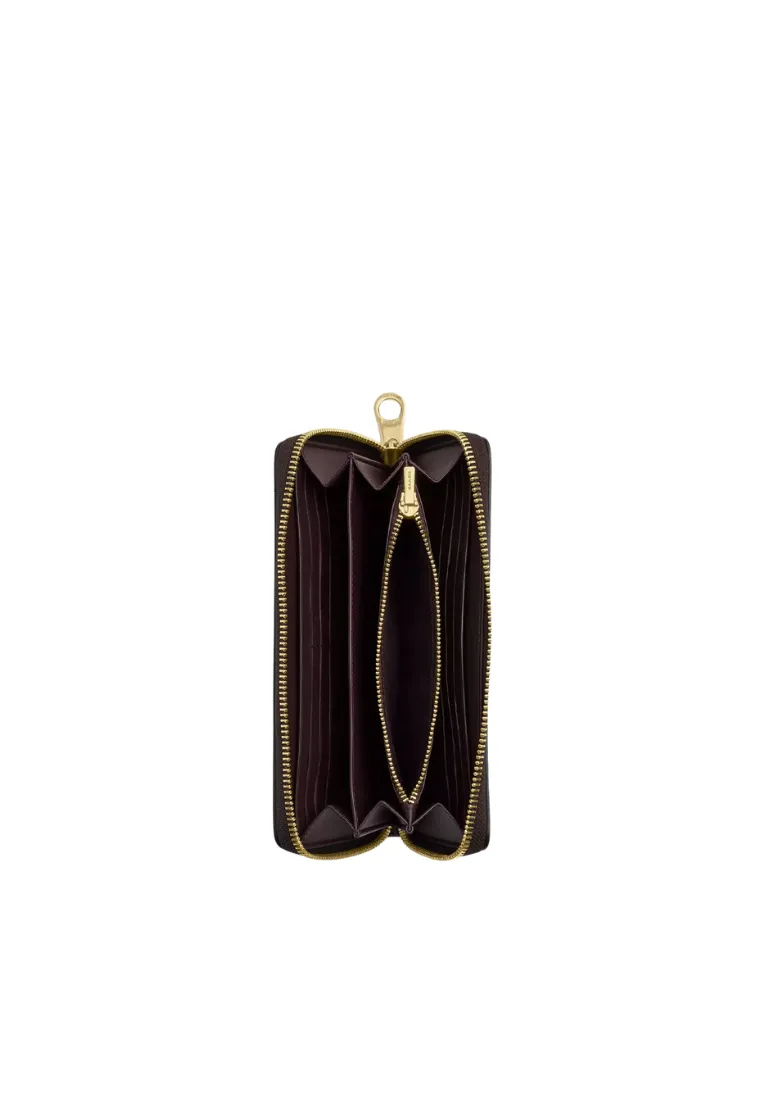 Coach Long Zip Around Wallet In Signature Canvas In Walnut Black CW778