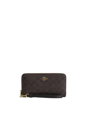 Coach Long Zip Around Wallet In Signature Canvas In Walnut Black CW778