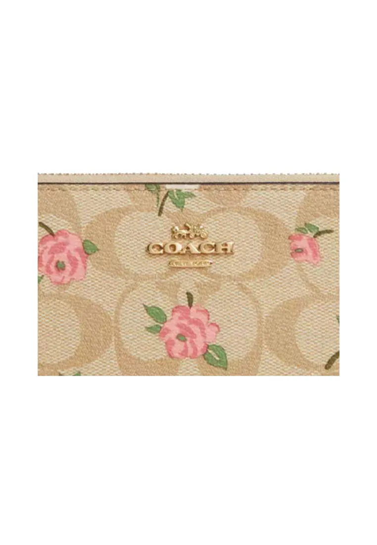 Coach Long Zip Around Wallet In Signature Canvas With Floral Print In Light Khaki CR966