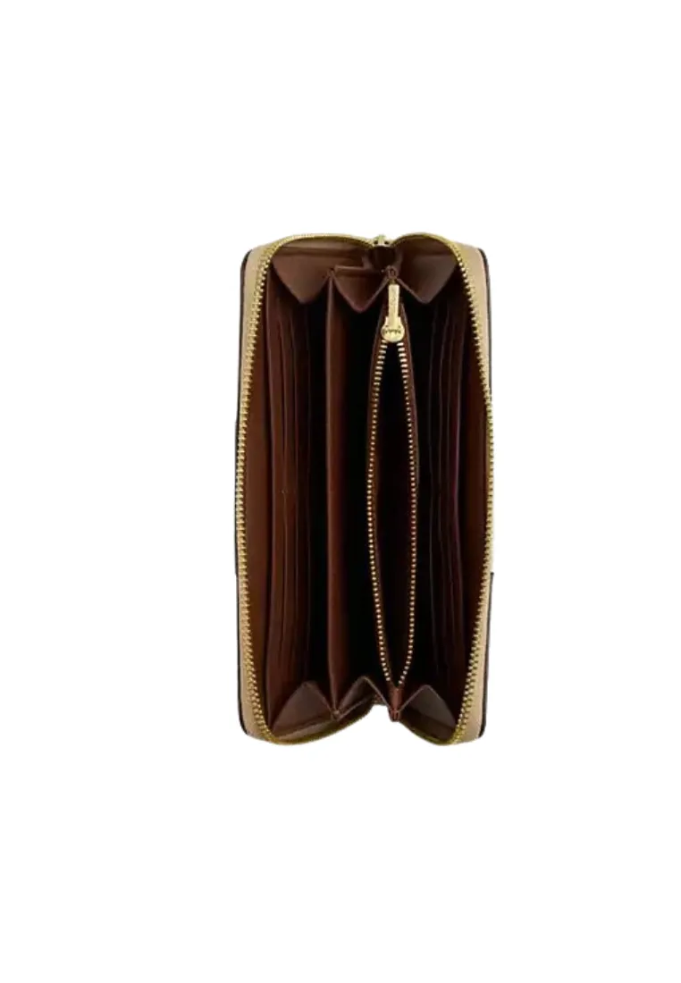 Coach Long Zip Around Wallet In Signature Canvas With Stripe In Light Khaki Chalk Saddle CR624
