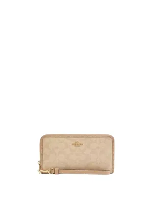 Coach Long Zip Around Wallet Signature Canvas In Dark Natural Multi Cao81