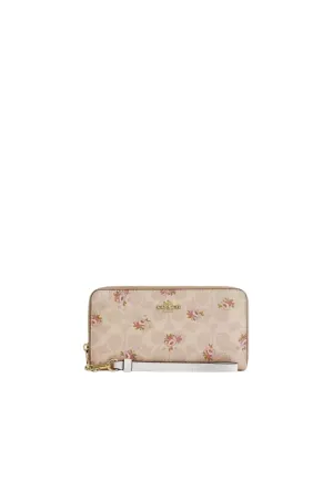 Coach Long Zip Around Wallet Signature Canvas With Floral Print In Sand Multi Car06