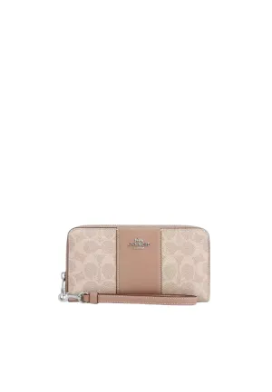 Coach Long Zip Around Wallet Signature Canvas With Stripe In Taupe CW947