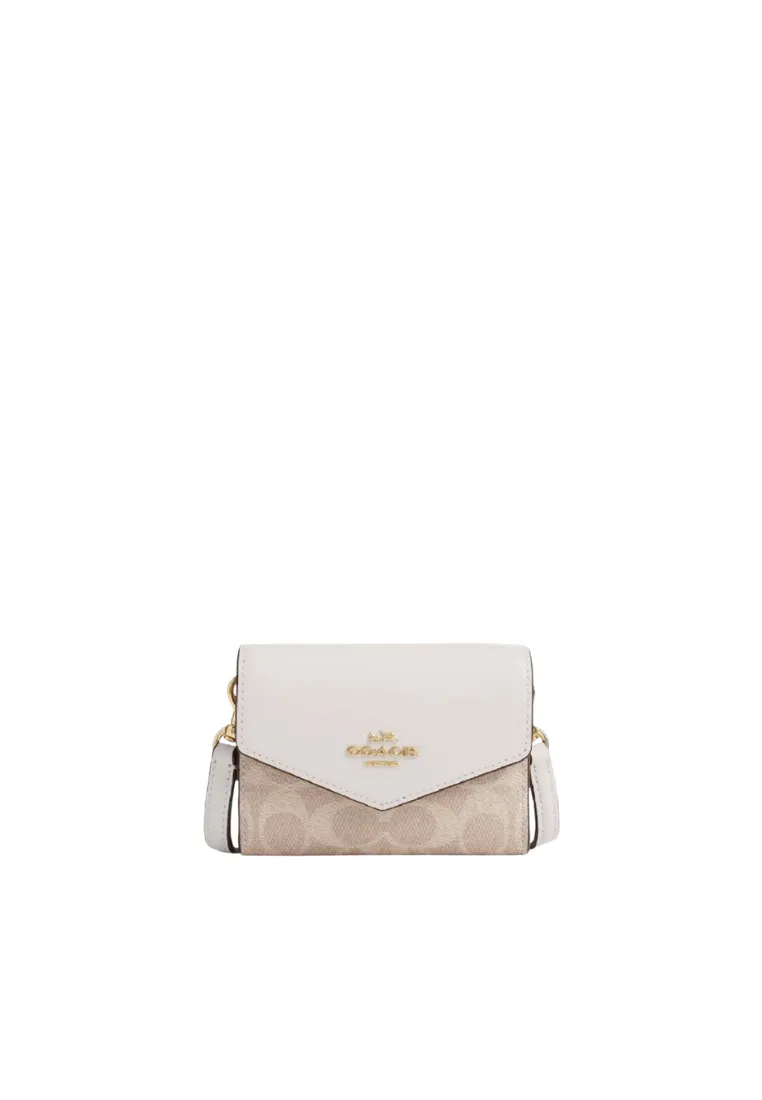 Coach Mini Envelope Wallet With Strap Signature Canvas In Sand Chalk CX162
