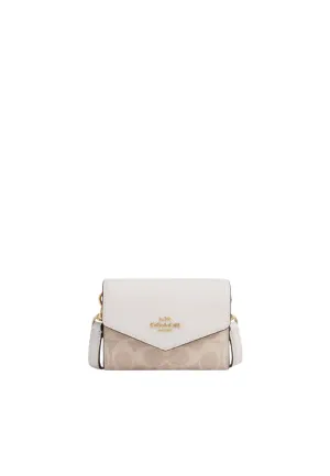 Coach Mini Envelope Wallet With Strap Signature Canvas In Sand Chalk CX162