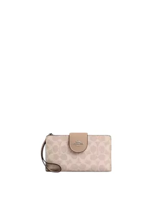 Coach Phone Wallet Signature Canvas In Sand Taupe CW780